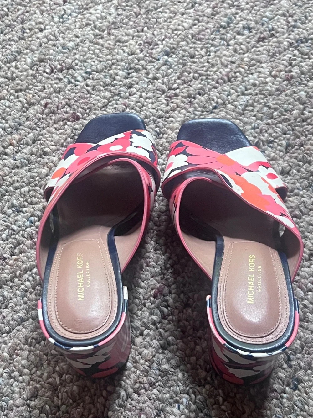 Michael Kors Pink Floral Crossband Slide block heel Sandals